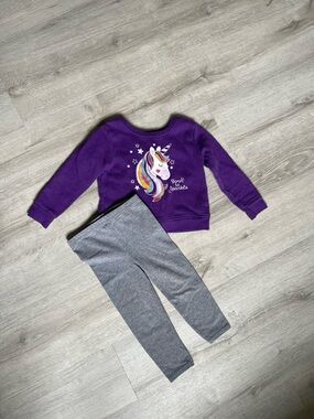 Kids Purple Unicorn Sweatshirt & Gray Leggings Matching Set